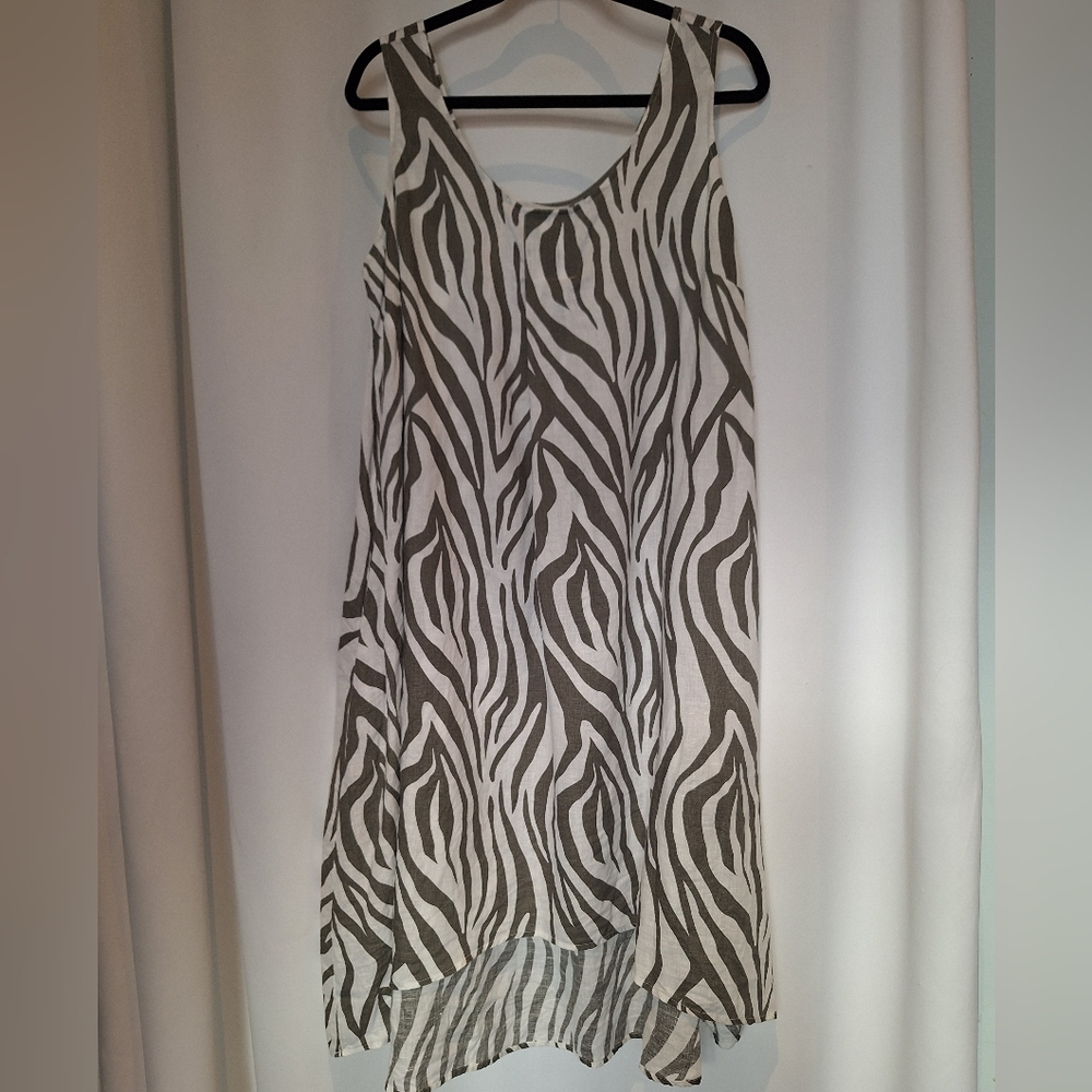Refinity City Chic 100% linen oversized zebra print tank dress size XXS